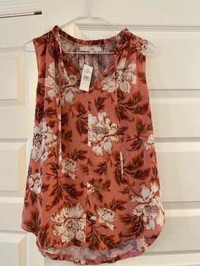 LOFT Rose Floral Ruffled Neck Sleeveless Shell Top